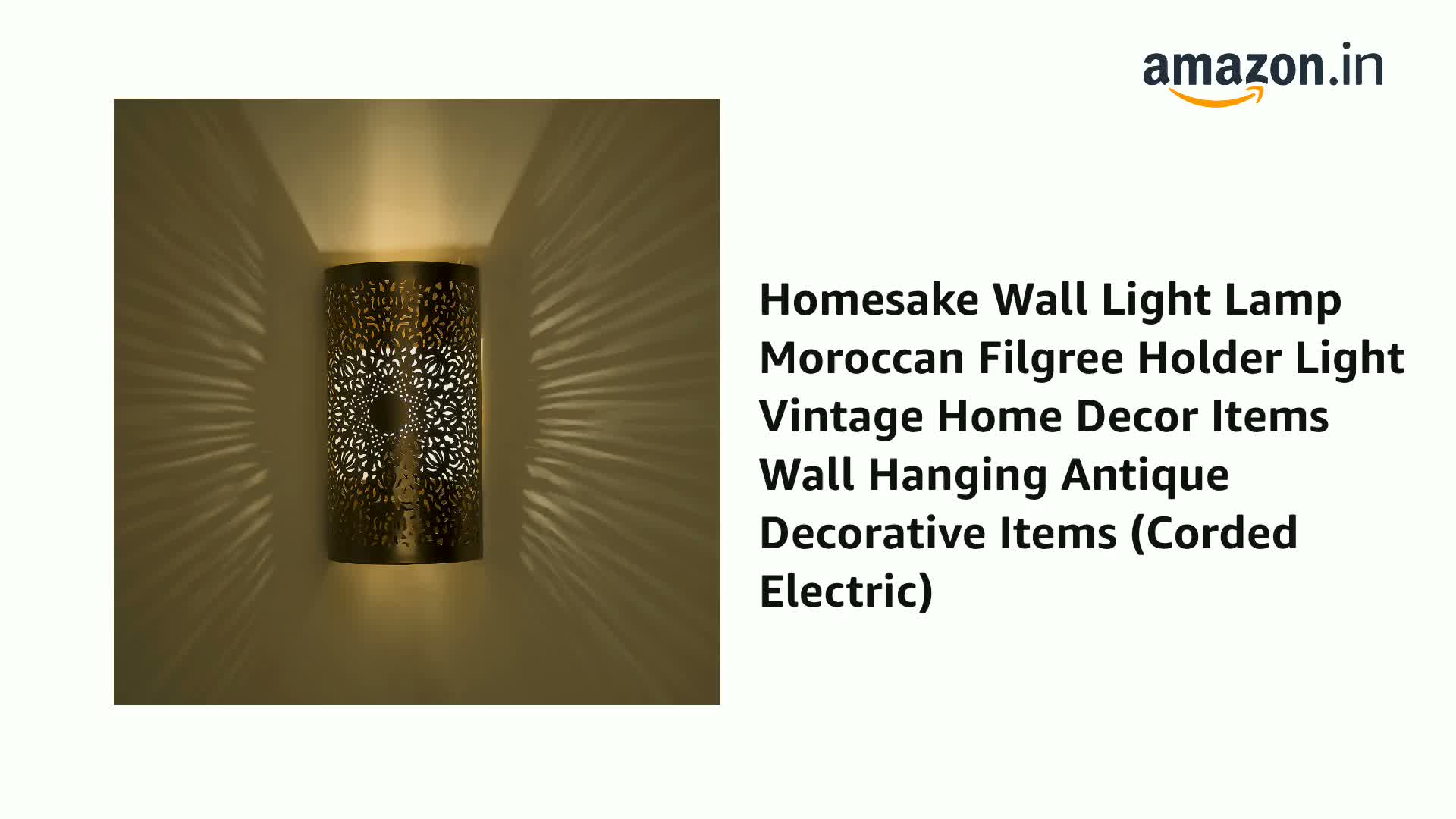 Homesake® Moroccan Cutwork Metal Wall Lamp with E27 Holder | Bulb